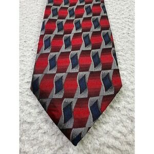 Nordstrom JZ Richards Tie Mens One Size Red Blue Geometric Pattern Silk Made USA
